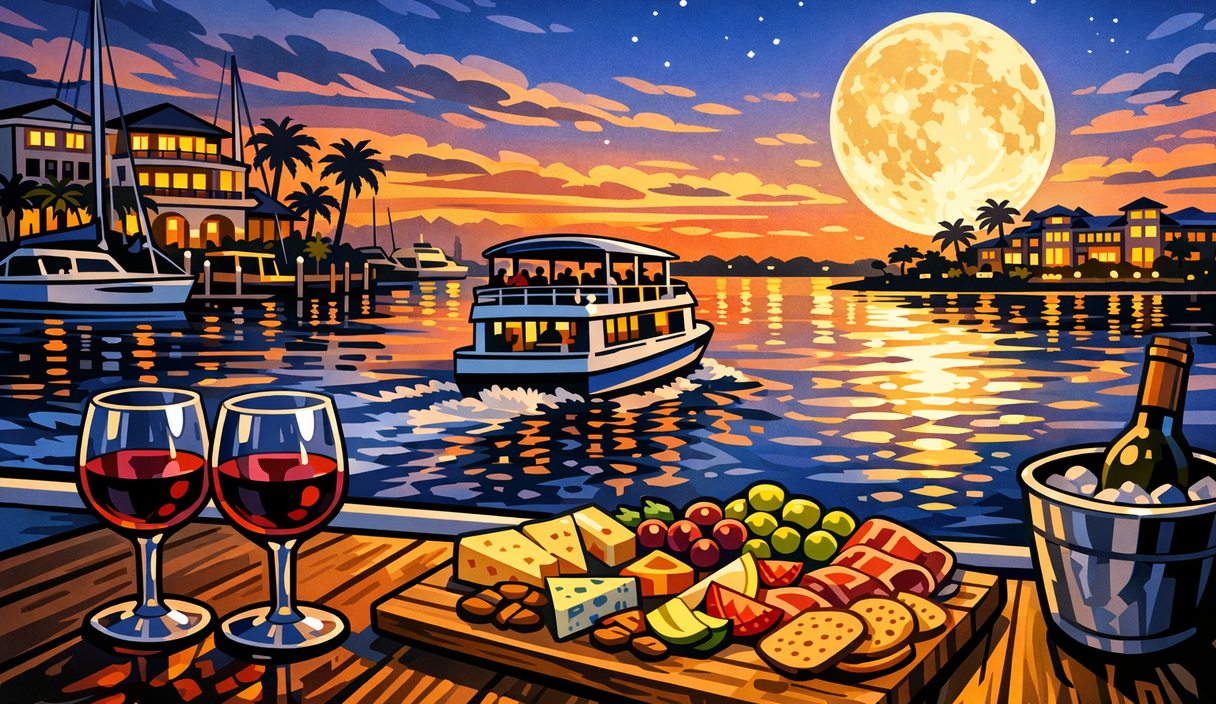 Full Moon Wine & Waves cruise sets a June moonrise tasting sail from Cape Coral cover image