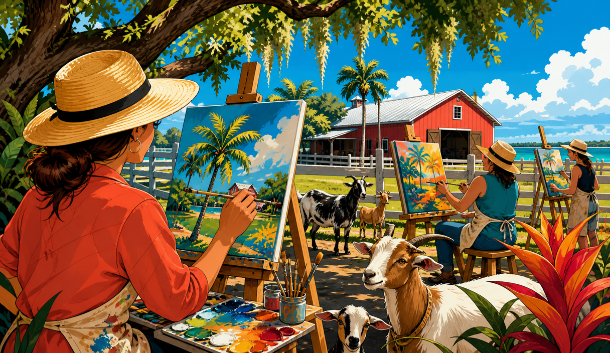 A Fort Myers farm is pairing canvas painting with goats and fresh air cover image